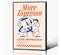 Art mural rétro « More Espresso Less Depresso » avec citations de café, joli poster de café, décoration murale pour dortoir, appartement, 30,5 x 40,6 cm encadrée