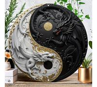 Art mural rond en fer Tai Chi Yin Yang Dragons, 8x8 pouces, impression UV vive, sans cadre, décoration étanche pour la maison, le bureau, le salon, la salle de bain, le bar, le café, bords pré-percés 