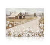 Art Mural Rustique de la Maison de Ferme, Peinture de Grange et Impressions de Fleurs Blanches, Poster Paysage de Campagne pour Salle de Bain Chambre Salon Décoration 30x40 cm Sans Cadre