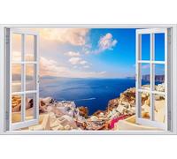 Art Mural Stickers 3D Vacances Mer Effet Spécial Vue à L’extérieur du Mur Fissuré Décoratif Amovible DIY Vinyle Stickers Muraux Salon Chambre Murale, 55x83cm（22x33inch）