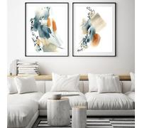Art Mural sur Toile,2 Images Set-Grande Affiche D'Art sur Toile Abstraite Bleu Rouille Aquarelle Tableau Mural Décoration Nordique Moderne Chambre Coucher Bureau Salon-40*50cm/16*20 pouces(sans cadre)