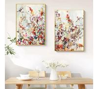 Art Mural sur Toile,2 Images Set-Motif de Bouquet de Fleurs Coloré Abstrait Style Simple Moderne Impressions sur Toile Décoration de Salon Salle Manger Entrée Chambre-60*80cm/(24*27 pouces)Sans cadre