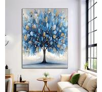 Art Mural Sur Toile, Arbre Rêve En Papier Rond d'art Mural Impressions Peinture, Bleu Sur Toile Images, Décoration de Salon de Bureau Maison - 60x90cm Sans Cadre