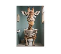 Art mural sur toile avec impression 3D - Girafes lisant des journaux - Drôle - Salle de bain - Images pour toilettes - Impressions - Art abstrait animalier - Humour - Poster intéressant - Enfants