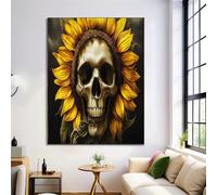 Art Mural Sur Toile - Crâne Tournesol Fantaisie Halloween Marron Art Mural Impressions Peinture Sur Toile Images Décoration De Salon De Bureau Ou De Maison - 80X120Cm Sans Cadre