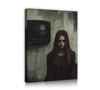 Art mural sur toile de style vintage Halloween fantôme et fille étrange en rouge impression oeuvre d’art affiches peinture murale pour couloir décor intérieure 50x60cm Cadre intérieur