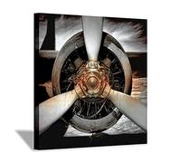Art mural sur toile d'hélice d'avion: illustration de moteur d'avion peinture d'avion vintage impression d'images pour art mural de salon 60x60cm (24x24in) avec cadre