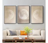 Art Mural sur Toile-Ensemble de 3-Affiche Murale Rétro Beige Pleine Lune Motif Éclipse Lunaire Naturelle Paysage Peinture sur Toile Décoration de Salon Cuisine Bureau-40 * 60cm (Sans cadre)