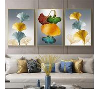 Art Mural sur Toile-Ensemble de 3-Peinture Abstraite sur Toile Avec Feuilles de Ginkgo Biloba Dorées Affiche Murale Nordique Moderne pour Salon Cuisine Décoration D'Intérieur-40 * 60cm (Sans cadre)