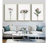 Art Mural sur Toile-Ensemble de 3-Peinture Murale Abstraite Avec Fleurs Roses Branches Vertes Impression sur Toile Affiche Minimaliste Décoration Salon Cuisine Chambre à Coucher-40*60cm (Sans cadre)