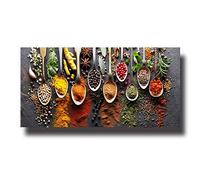 Art mural sur toile - Grains épices cuillère poivrons peinture sur toile - impression jet d'encre Galerie Wrap Modern Home Art prêt à accrocher 50x90cm avec cadre