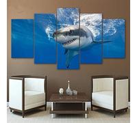 Art Mural Sur Toile Impressions Sur Toile Peinture 5 Panneaux Pièces Plusieurs Images, Requin Océan Bleu 175 X 80 Cm Giclee Imprimé Sur Toile, Affiches Décorations Murales Cadeaux Pour Salon -0I4I/C0Y