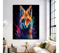 Art Mural Sur Toile, Néon Renard Animal Portrait d'art Mural Impressions Peinture, Coloré Sur Toile Images, Décoration de Salon de Bureau Maison - 40x50cm Sans Cadre