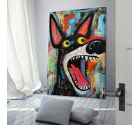 Art mural sur toile représentant un chien fou, décoration murale pour salon, chambre à coucher, cuisine, cadeaux d'anniversaire pour femmes, 50 x 75 cm