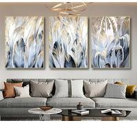 Art Mural,Tableau Abstrait Blanc or Motif de Plumes de Feuilles sur Toile Imprimée Style Nordique Idéal le Salon la Cuisine le Bureau Ou la Décoration Intérieure-60*70cm*3pcs (impression non encadrée)