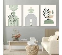Art Mural,Tableau Abstrait sur Toile Représentant un Soleil un Arc-En-Ciel Des Lignes Géométriques et Des Feuilles Style Nordique Décoration Murale pour Salon et Maison-(50*75cm)-3pcs Non encadré