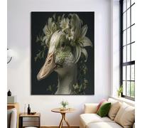 Art Mural Tableau Lys Corolle Oie Décoration Murale, 50x70cm Affiche Moderne Salle de Bain Animal, Tableau Mural Toile pour Salon Chambre, Blanc Vert, Sans Cadre
