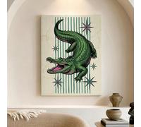 Art mural vintage crocodile, illustration d'animal vert avec rayures, décoration de style rétro pour salon, chambre à coucher, bureau, esthétique originale pour la maison, 30,5 x 40,6 cm