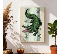 Art mural vintage crocodile - Illustration d'animaux verts avec rayures - Décoration de style rétro pour salon, chambre à coucher, bureau, esthétique originale pour la maison - 20,3 x 30,5 cm