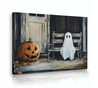 Art mural vintage encadré Fantôme mignon dans Rétro Nostalgique Cabine Impressions Drôle Halloween Décoration murale Ferme Peinture pour salon 60x90cm Cadre intérieur