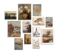 Art Mural Vintage Rural Français, Tableau Décoration Murale Paysage Rustique en Toile, Affiche Art Cottagecore pour Chambre Salle de Bain Ferme, Sans Cadre, Lot de 12