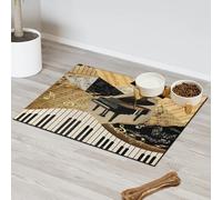 Art Music Tapis d'alimentation pour animal domestique Motif note de piano pour chat et chien Tapis d'alimentation pour animal domestique Tapis d'alimentation absorbant Nti-Slip Contain Spills Protège