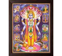 Art n Store: Seigneur Vishnu avec Sheshanaag et Dieu Dieu, Image imprimée en HD avec cadre (30 X 23,5 X 1,5 cm_ Bois marron)