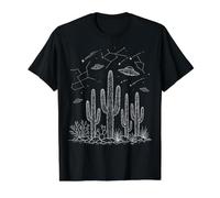 Art Nocturne étoilé de la Constellation d'ovnis du désert de Cactus T-Shirt Graphique avec Valeur, Homme, Noir, S