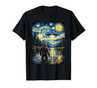 Art Nocturne étoilé de Van Gogh avec Bigfoot UFO Alien Craft T-Shirt