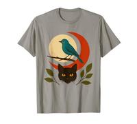 Art Nocturne rétro Mystical Cat and Bird Moon Murakami Vibes T-Shirt