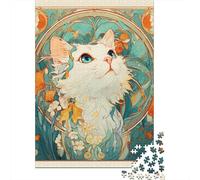 Art Nouveau Cat Portrait Puzzle 1000 Pièces Educa Jouet en Bois Divertissement Créatif De l'art De La Décoration Jeu Éducatif Challenge Toy Adultes & Enfants des 14 Ans 70x50cm/1000pcs
