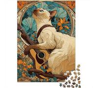 Art Nouveau Cat with Guitar Puzzle 1000 Pièces Cadeau Unique Jeu Éducatif Défi Jouet À De Qualité Supérieure Peinture Art pour Adultes Enfants 52x38cm/1000pcs
