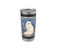 Art nouveau chat persan iris floral Gobelet isotherme en acier inoxydable double paroi