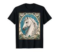 Art Nouveau Cheval Blanc Élégant Art Equin Art T-Shirt Graphique avec Valeur