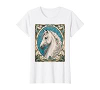 Art Nouveau Cheval Blanc Élégant Art Equin Art T-Shirt Graphique avec Valeur