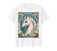Art Nouveau Cheval Blanc Élégant Art Equin Art T-Shirt Graphique avec Valeur