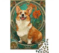 Art Nouveau Corgi Print Puzzles 1000 Pieces Cadeau Unique Jeu Éducatif Challenge Toy À De Qualité Supérieure Peinture Art pour Adultes Et Enfants À Partir De 12 Ans 38x26cm/1000pcs