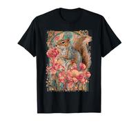 Art Nouveau Écureuil avec Fleurs Roses Woodland Botanical T-Shirt