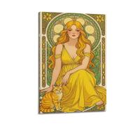 Art nouveau Lady - Impression lumineuse - Poster vintage sur toile - Décoration murale artistique moderne à suspendre - 30 x 45 cm