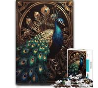 Art Nouveau Peacock with Golden Feathers Puzzle en Bois, 300 pièces