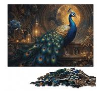 Art Nouveau Peacock with Golden Feathers Puzzle en Bois 300 pièces | Présent de Noël pour passionné : activité pour une soirée calme le w nd.