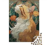 Art Nouveau Portrait de Chat Carton Extra Épais Puzzle De Bricolage pour Adultes Enfants 12 Ans+ Jeu De Famille Amusant Idée Cadeau 52x38cm/1000pcs