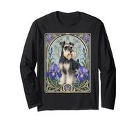Art Nouveau Schnauzer Chien Iris Fleur Portrait Manche Longue