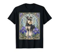 Art Nouveau Schnauzer Chien Iris Fleur Portrait T-Shirt