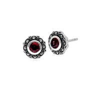 Art Nouveau Style Garnet& Marcassite Floral Boucles D'Oreilles en Argent