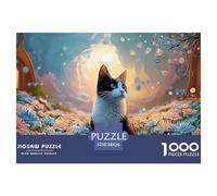 Art Nouveau-Style Illustration of an Elegant Cat 1000 Pièces Carton Extra-épais Coffret De Puzzles Blooming Flowers Anti-Stress Jouet d'anniversaire Puzzles pour Adultes Et Enfants 38x26cm/1000pcs