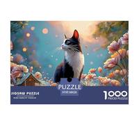 Art Nouveau-style Illustration of An Elegant Cat 1000 Pièces Carton Extra-épais Puzzle À Faire Soi-même Blooming Flowers Extrêmement Difficile Jouet D'anniversaire Puzzles Cadeaux Pour La Famille Et L