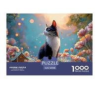 Art Nouveau-style Illustration of An Elegant Cat 1000 Pièces Carton Extra-épais Puzzle De Qualité Supérieure Blooming Flowers Extrêmement Difficile Jouet D'anniversaire Puzzles Cadeaux Pour La Famille