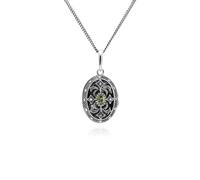 Art Nouveau Style Ovale Péridot & Marcassite Collier Médaillon en Argent