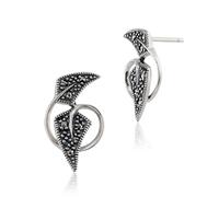 Art Nouveau Style Rond Marcassite Clous Earrings IN 925 Argent Sterling
